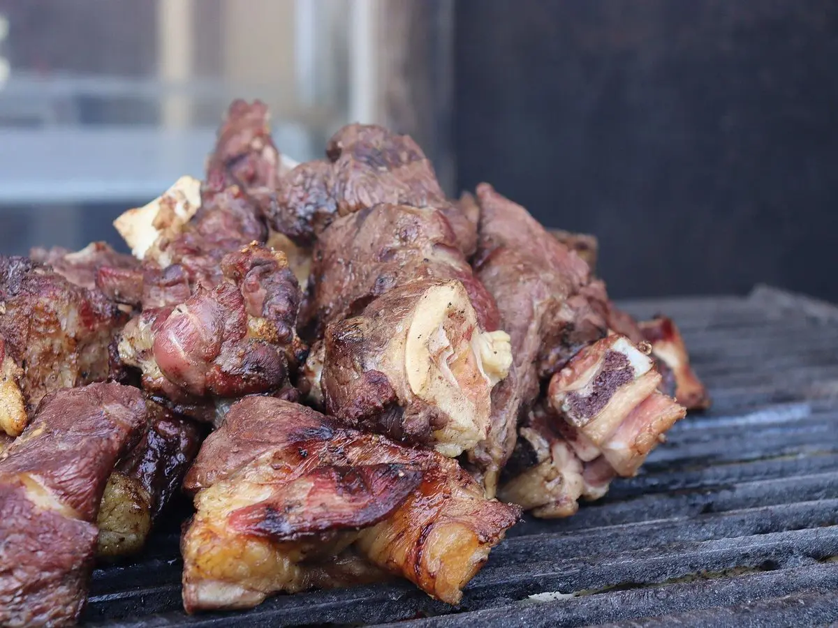 Trozos de carne de cabrito asada a la parrilla, dorada y tostada